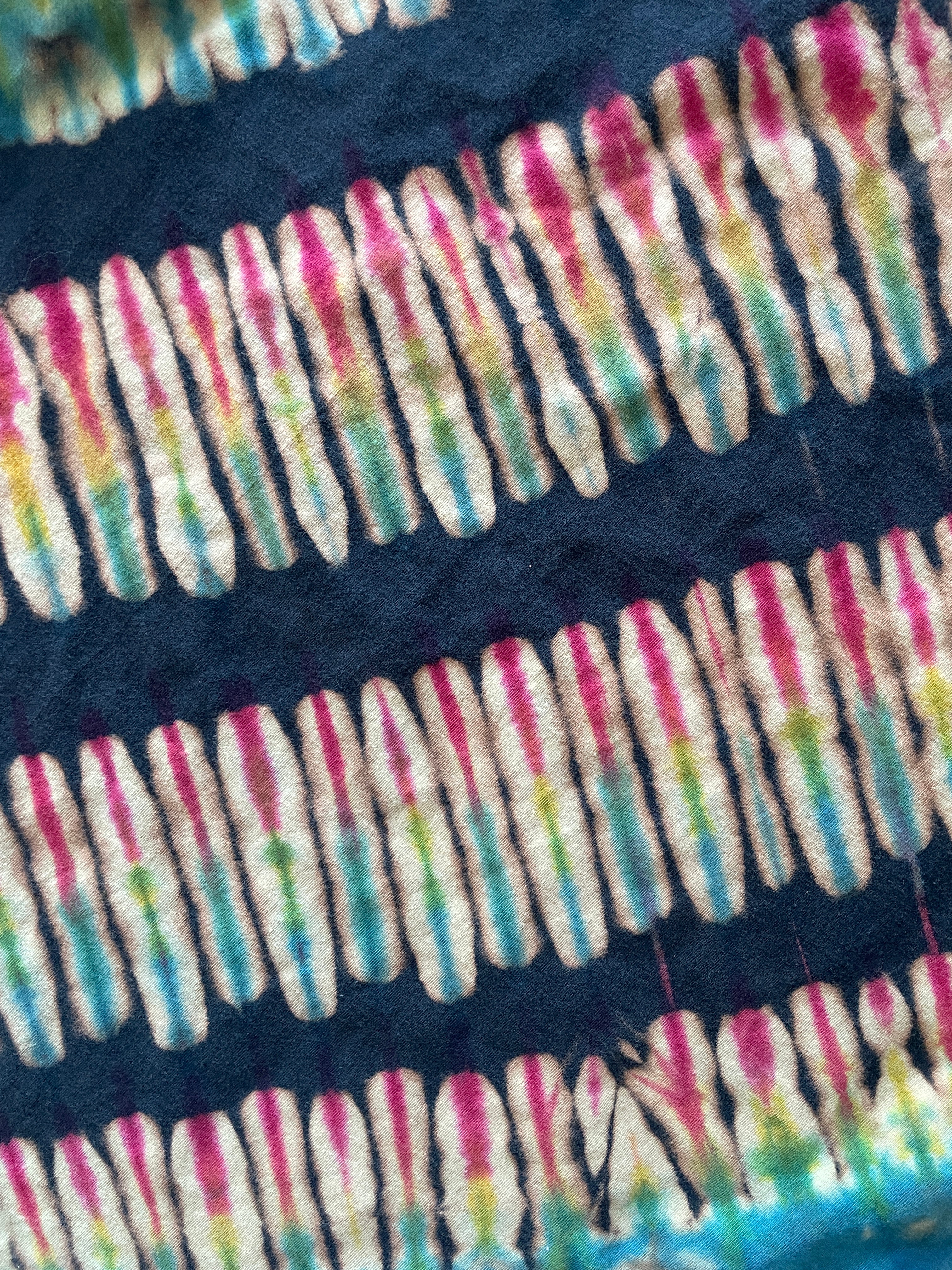 MEDIUM Men’s adidas Handmade Reverse Tie Dye Long Sleeve T-Shirt | Black, Red, Yellow, and Blue Pleated Long Sleeve