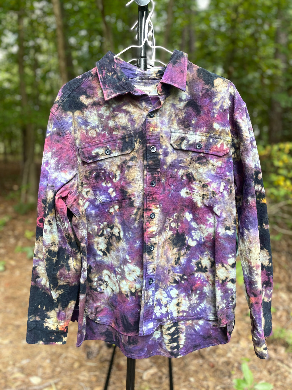 Eddie Bauer Handmade Pink and Purple Bleach Dye Flannel Shirt | Men's Medium