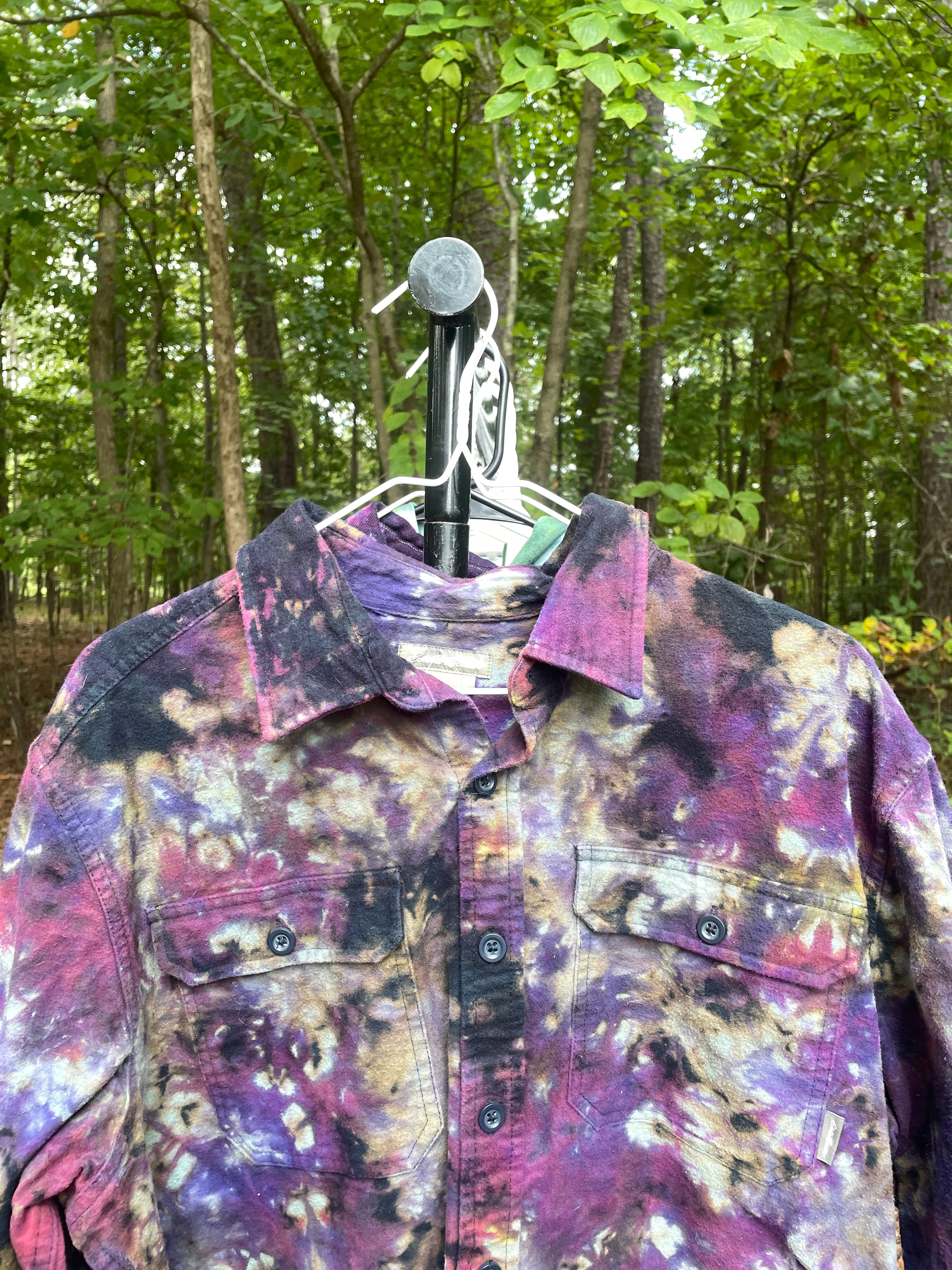 Eddie Bauer Handmade Pink and Purple Bleach Dye Flannel Shirt | Men's Medium