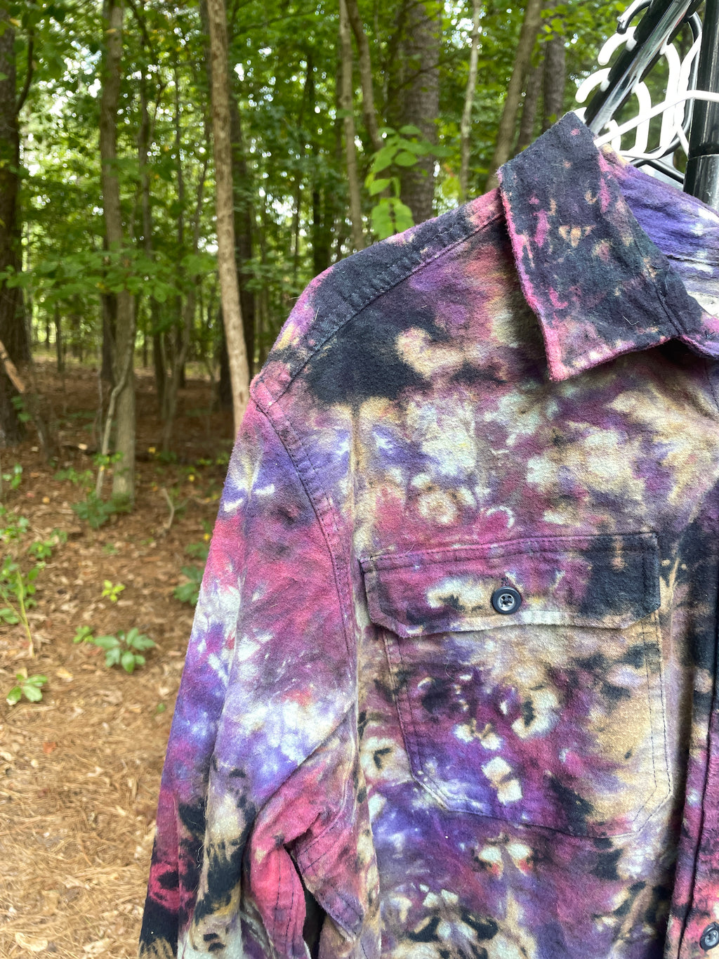 Eddie Bauer Handmade Pink and Purple Bleach Dye Flannel Shirt | Men's Medium