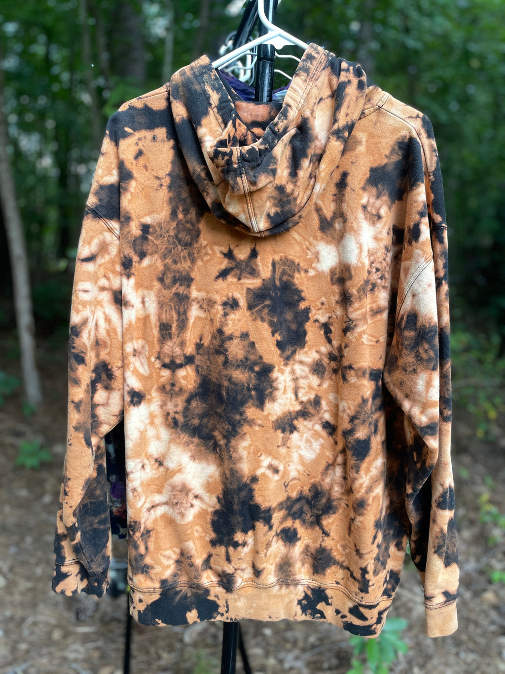 XL Men's The Impaler Snowboard Mag Bleach Dye Long Sleeve Pullover Hoodie | One-Of-a-Kind Upcycled Black and Orange Sweatshirt