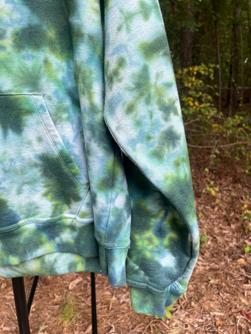 Small Women's Champion Tie Dye Long Sleeve Pullover Hoodie | One-Of-a-Kind Upcycled Green and Blue Sweatshirt