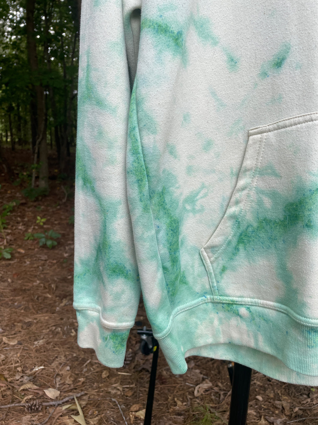 Medium Men's Powder Hound Tie Dye Long Sleeve Pullover Hoodie | One-Of-a-Kind Upcycled White and Green Sweatshirt
