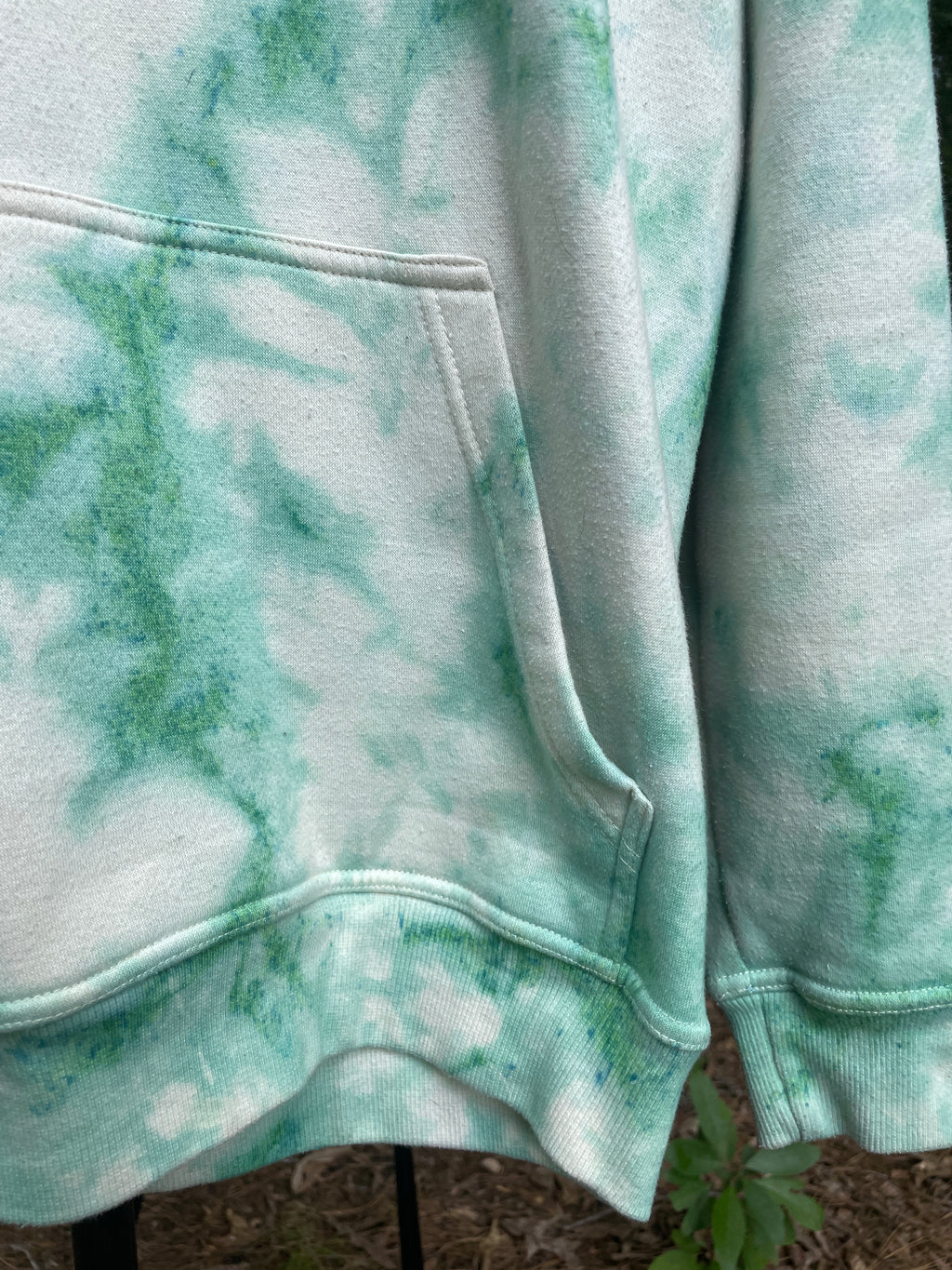 Medium Men's Powder Hound Tie Dye Long Sleeve Pullover Hoodie | One-Of-a-Kind Upcycled White and Green Sweatshirt