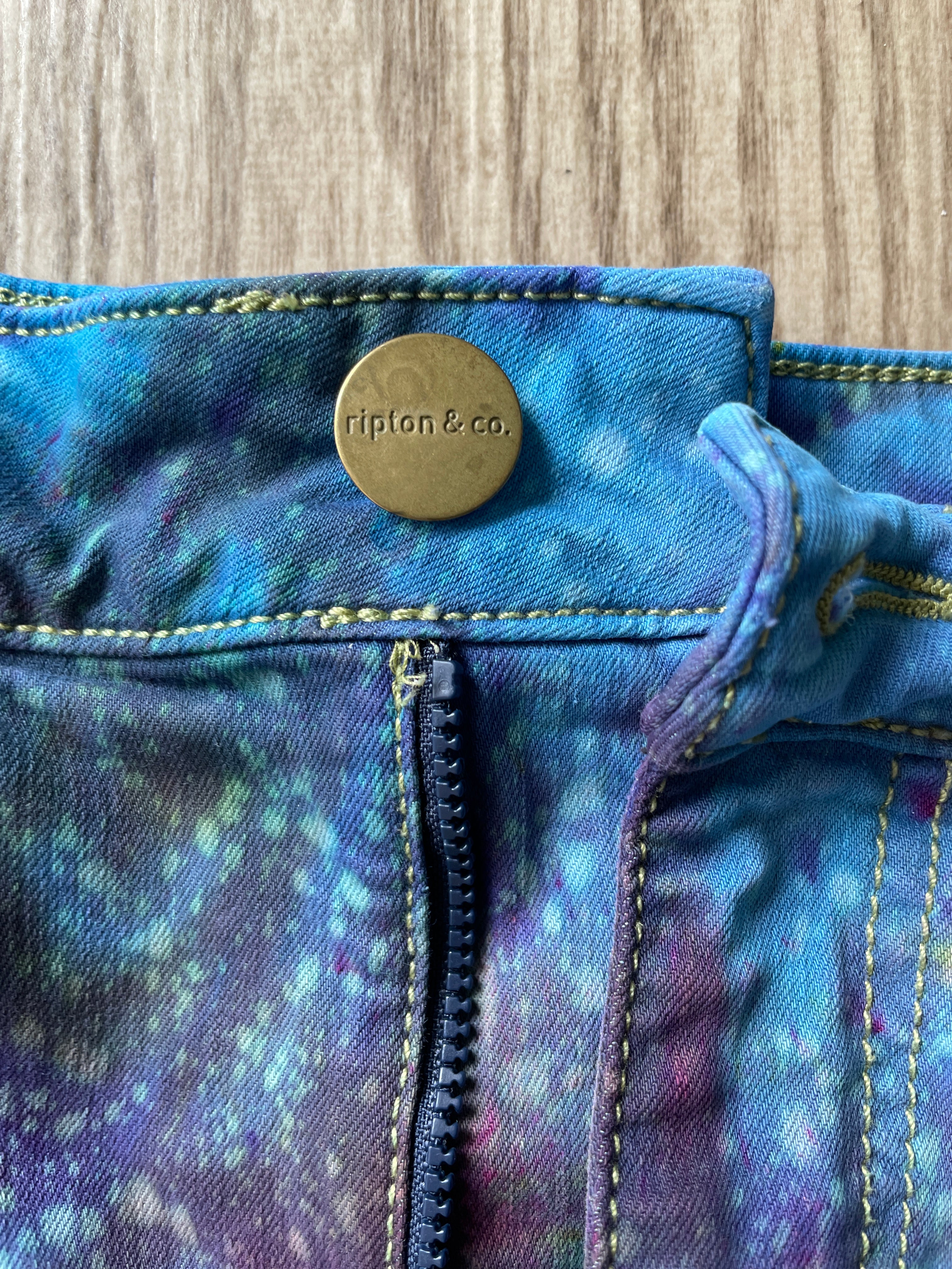 Women's Size 26 Ripton Galaxy Dye Cutoff Jorts | Blue Galaxy Ice Dye Tie Dye Shorts with Handprinted Graphics