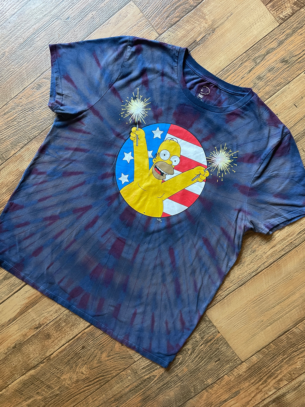 Homer Simpson Fourth of July Reverse Tie Dye Short Sleeve T-Shirt | Men's XL