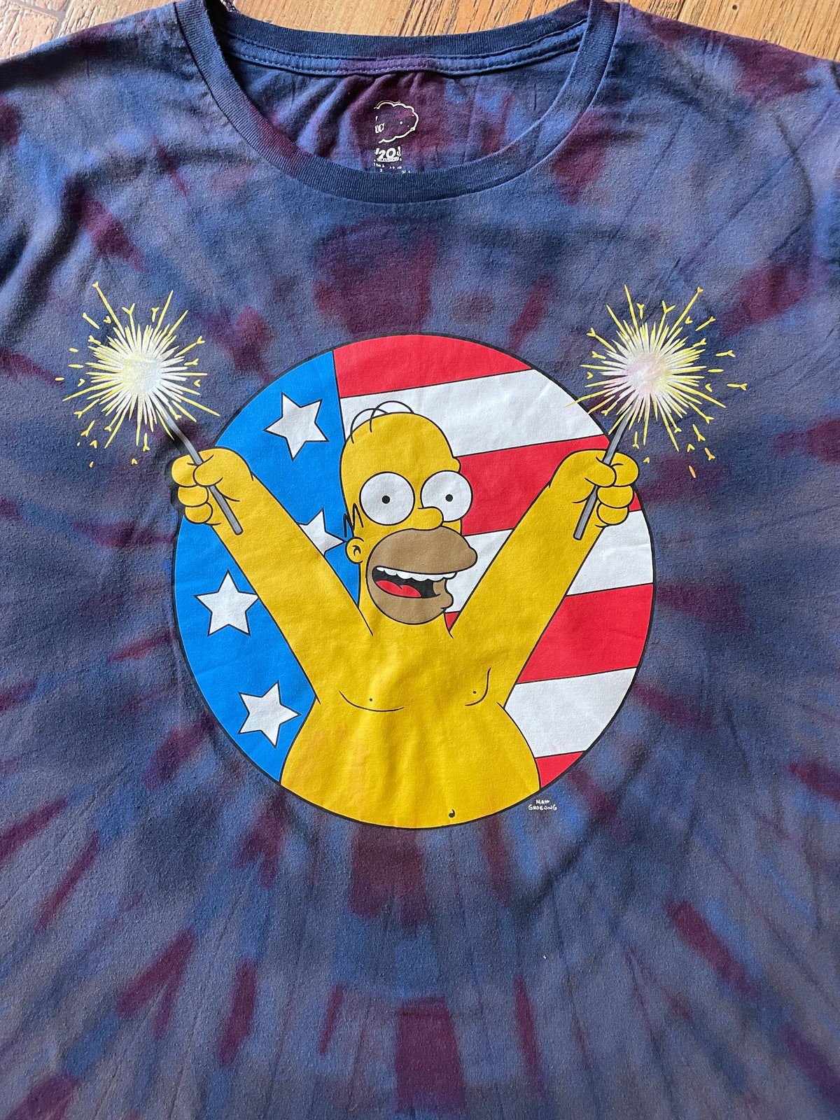 Homer Simpson Fourth of July Reverse Tie Dye Short Sleeve T-Shirt | Men's XL