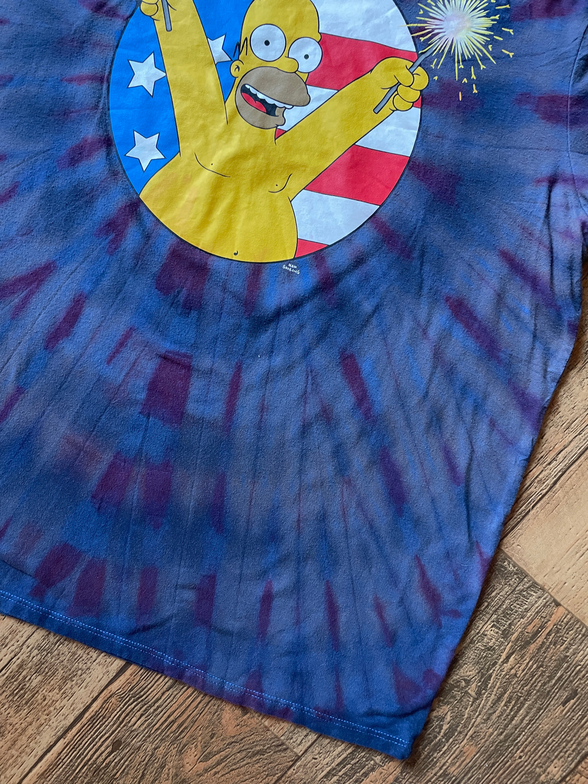 Homer Simpson Fourth of July Reverse Tie Dye Short Sleeve T-Shirt | Men's XL