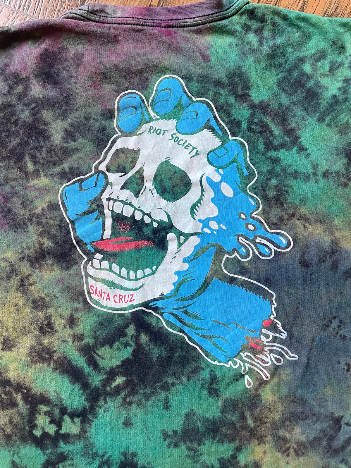 Santa Cruz X Riot Society Black and Blue Reverse Tie Dye Short Sleeve T-Shirt | Men's Large