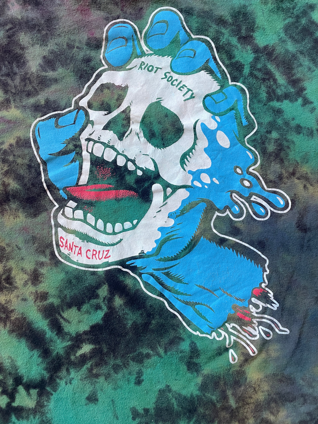 Santa Cruz X Riot Society Black and Blue Reverse Tie Dye Short Sleeve T-Shirt | Men's Large