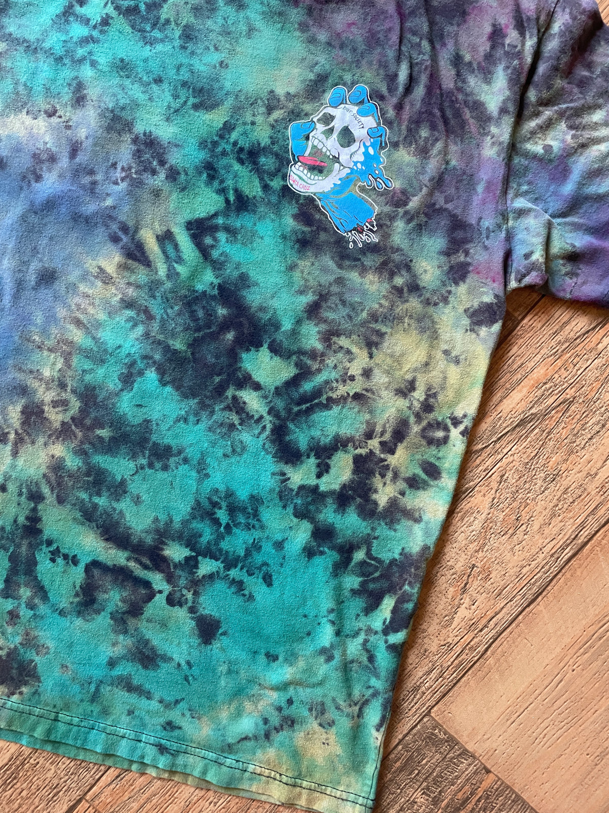 Santa Cruz X Riot Society Black and Blue Reverse Tie Dye Short Sleeve T-Shirt | Men's Large
