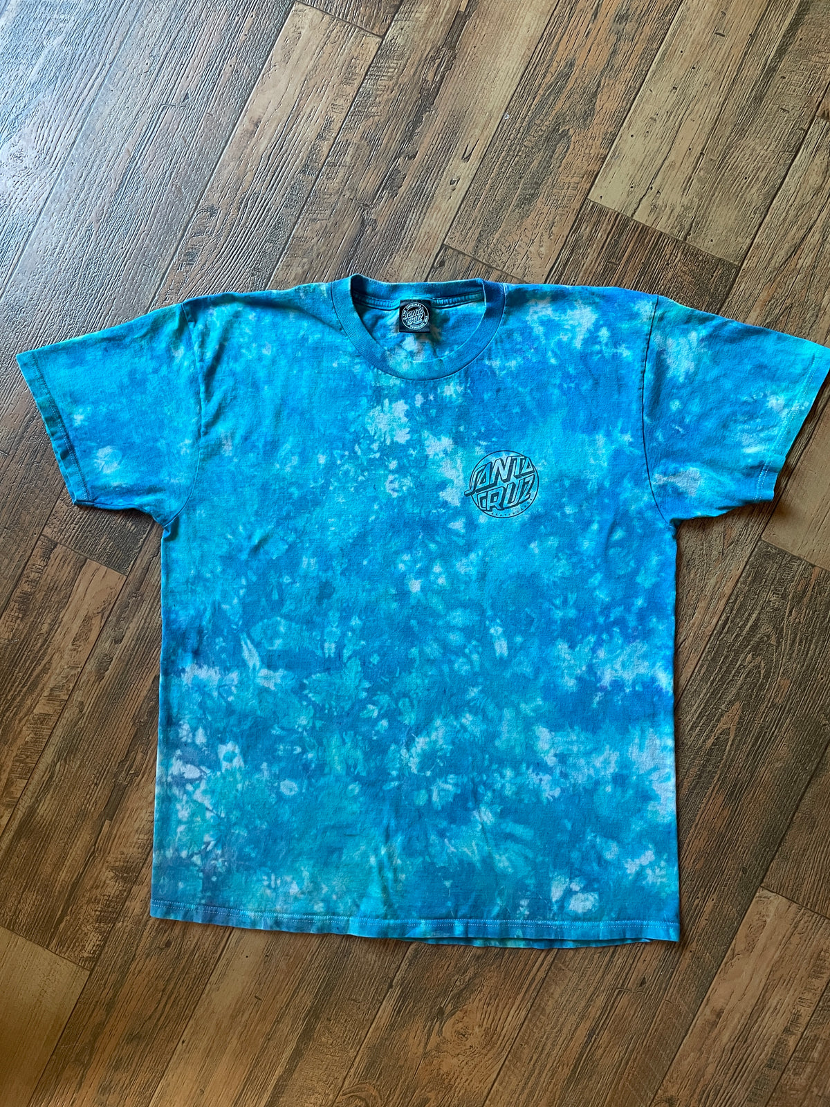 Santa Cruz Skateboarding Blue and White Tie Dye Short Sleeve T-Shirt | Men's XL