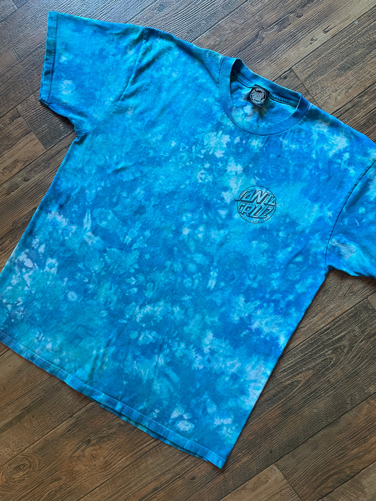 Santa Cruz Skateboarding Blue and White Tie Dye Short Sleeve T-Shirt | Men's XL