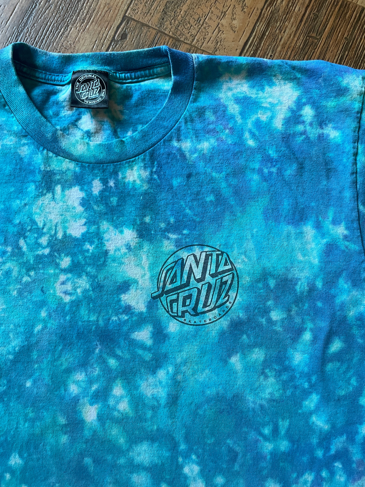 Santa Cruz Skateboarding Blue and White Tie Dye Short Sleeve T-Shirt | Men's XL