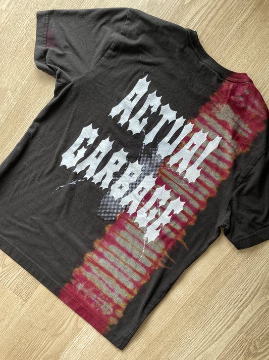MEDIUM Men’s Actual Garbage Tie Dye Short Sleeve T-Shirt | One-Of-a-Kind Upcycled Black and Red Pleated Top