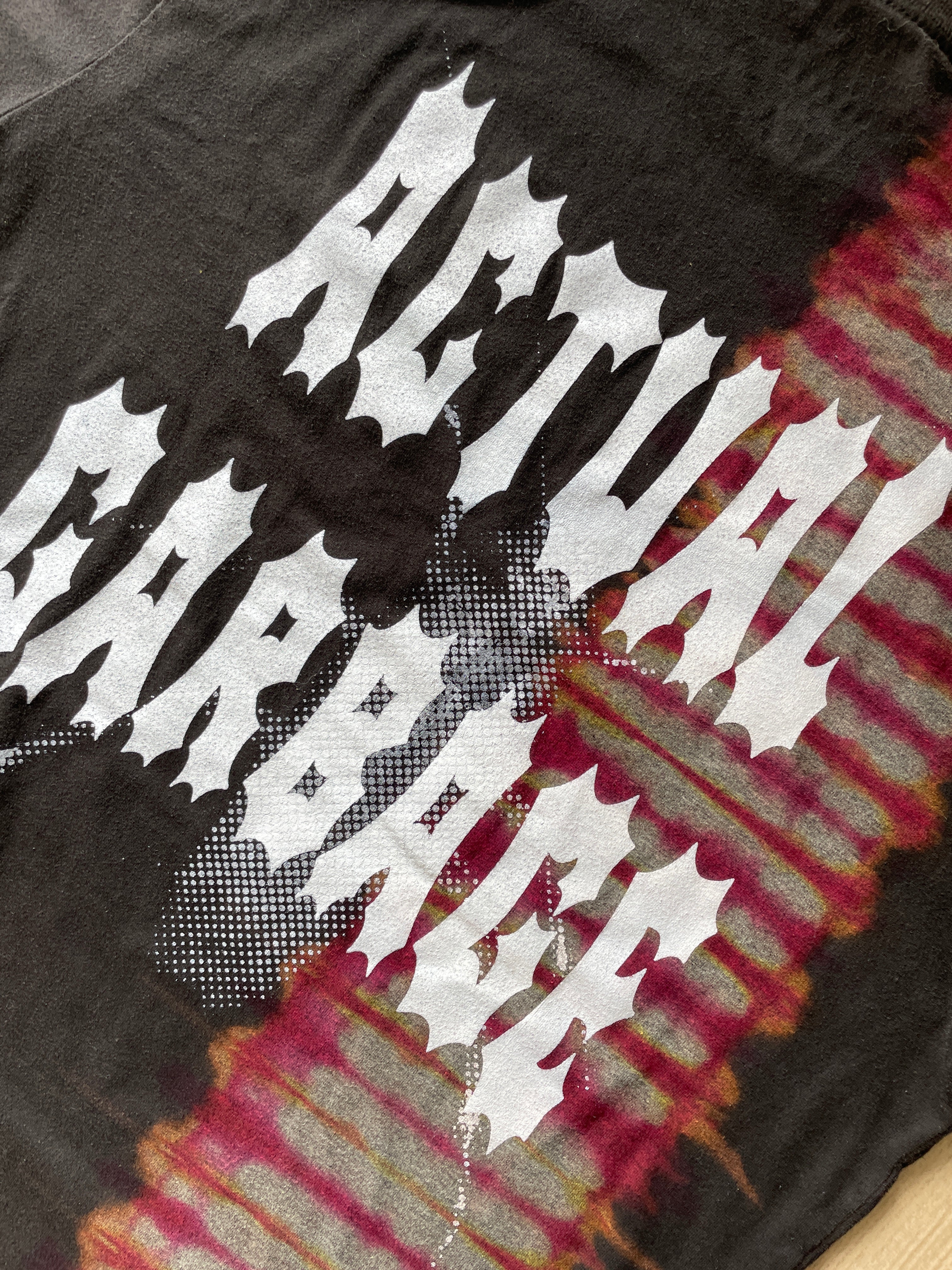 MEDIUM Men’s Actual Garbage Tie Dye Short Sleeve T-Shirt | One-Of-a-Kind Upcycled Black and Red Pleated Top