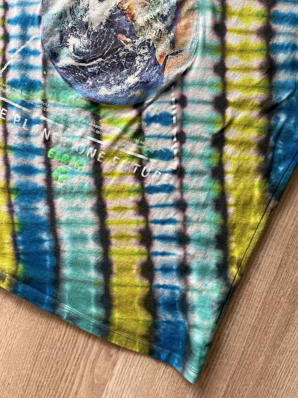 XL Men’s NASA Planet Earth Handmade Reverse Tie Dye T-Shirt | One-Of-a-Kind Gray, Green, and Blue Short Sleeve