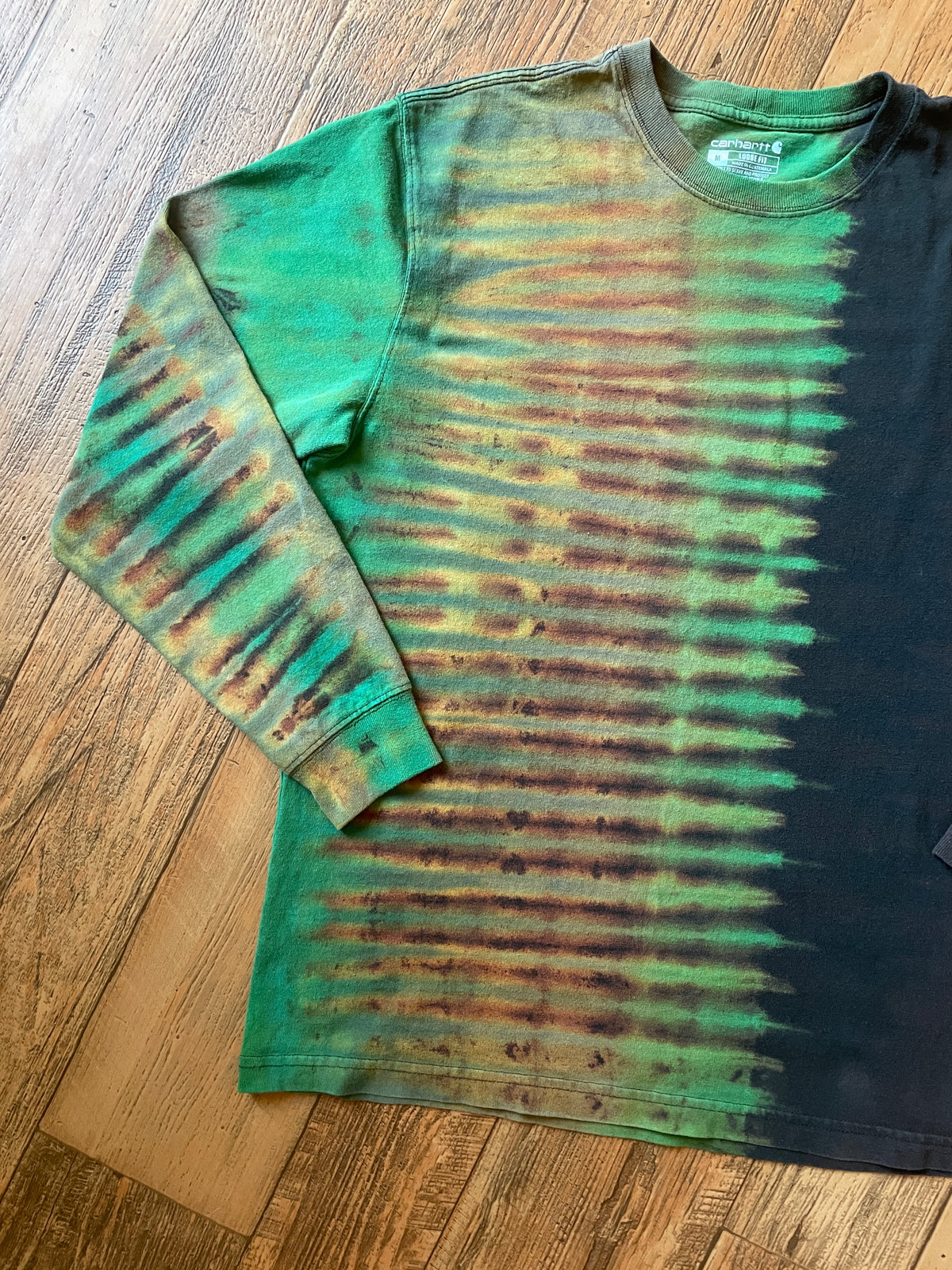 Carhartt Loose Fit Black & Green Tie Dye Long Sleeve T-Shirt | Men's Medium