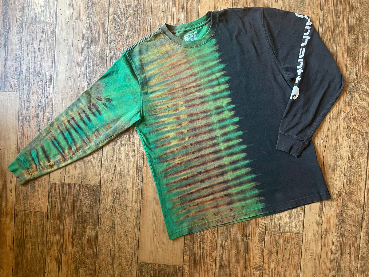 Carhartt Loose Fit Black & Green Tie Dye Long Sleeve T-Shirt | Men's Medium
