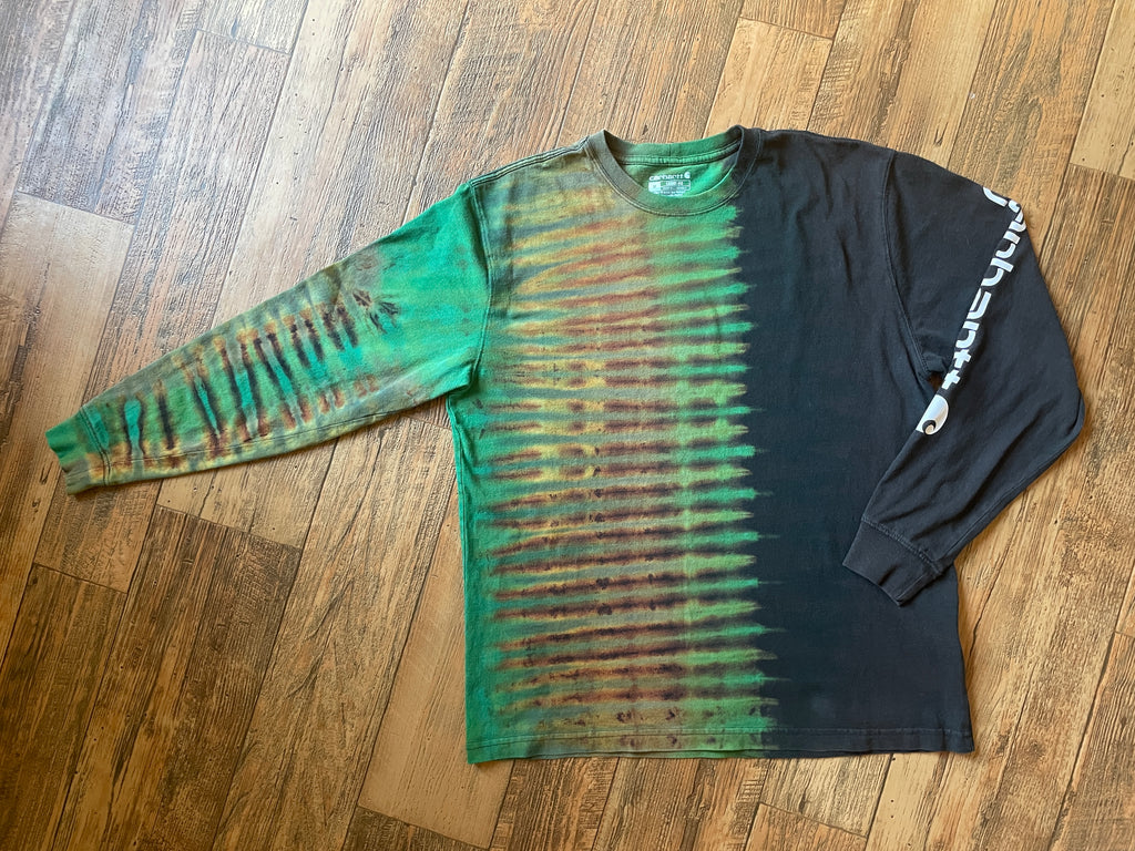 Carhartt Loose Fit Black & Green Tie Dye Long Sleeve T-Shirt | Men's Medium