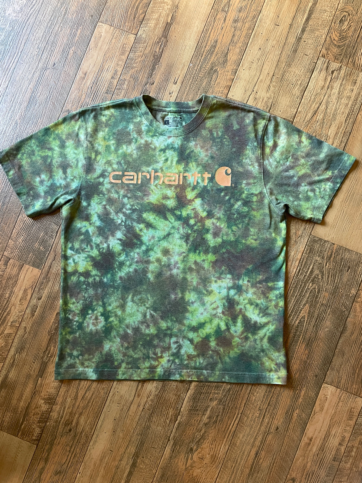Carhartt Dearborn Loose Logo Green & Brown Tie Dye Short Sleeve T-Shirt | Men's Large