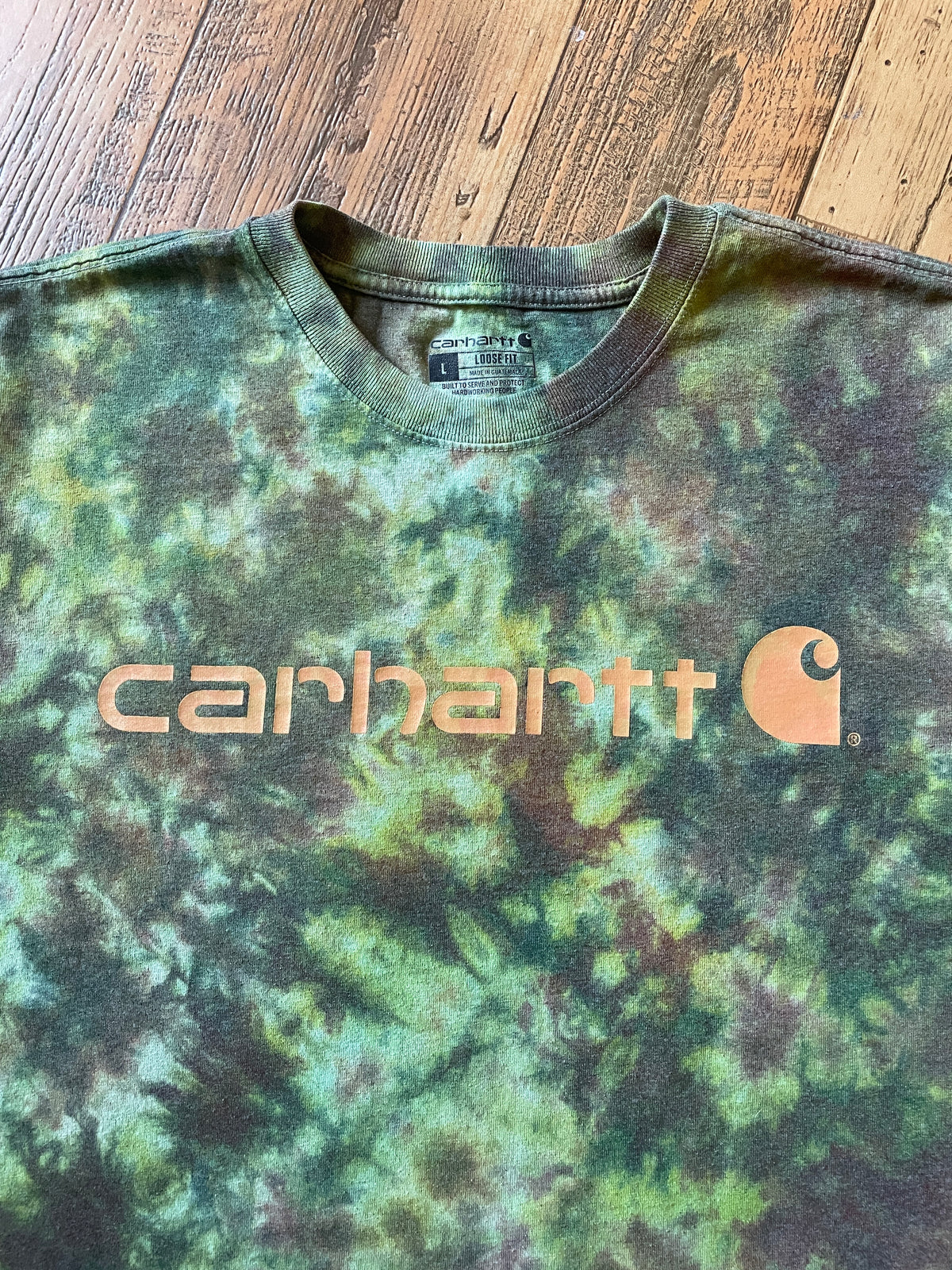 Carhartt Dearborn Loose Logo Green & Brown Tie Dye Short Sleeve T-Shirt | Men's Large