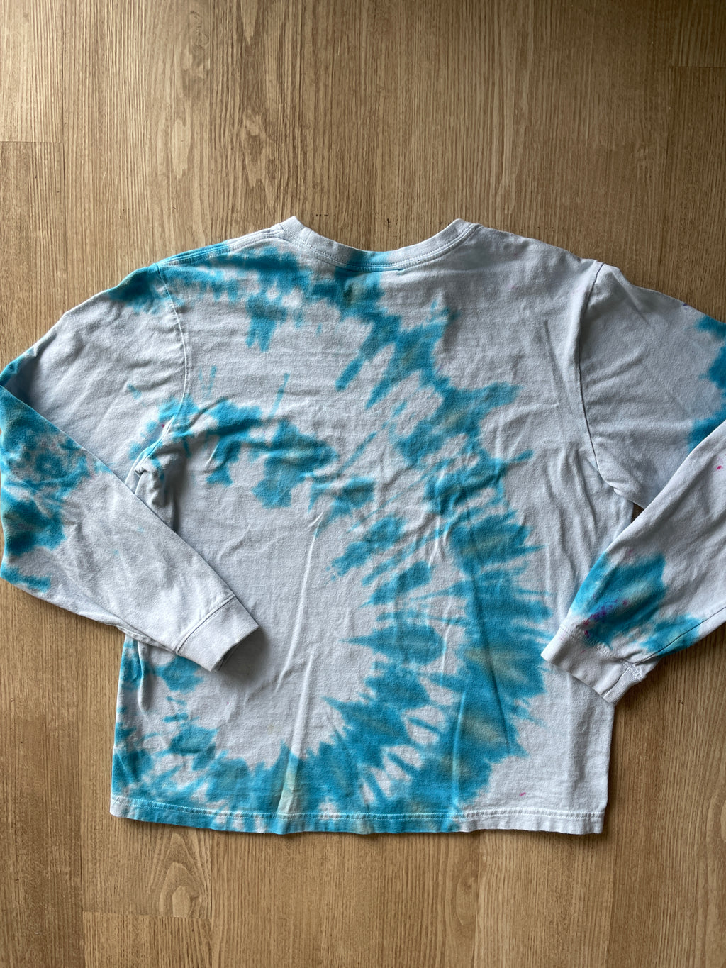 MEDIUM Men's Desert Cactus Tie Dye Long Sleeve T-Shirt | One-Of-a-Kind Blue and White Spiral Short Sleeve