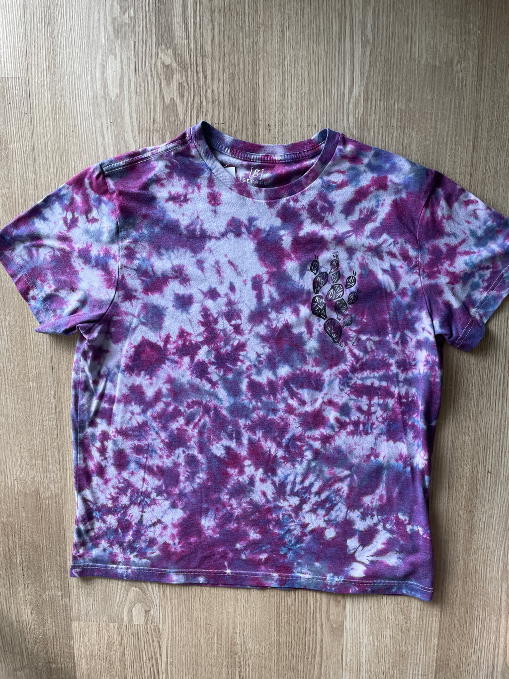LARGE Men's Prickly Pear Cactus Tie Dye T-Shirt | One-Of-a-Kind Shades of Purple Crumpled Short Sleeve