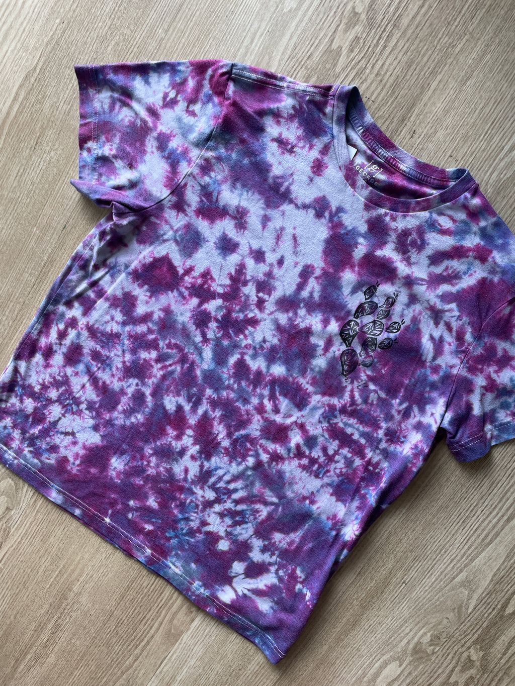 LARGE Men's Prickly Pear Cactus Tie Dye T-Shirt | One-Of-a-Kind Shades of Purple Crumpled Short Sleeve