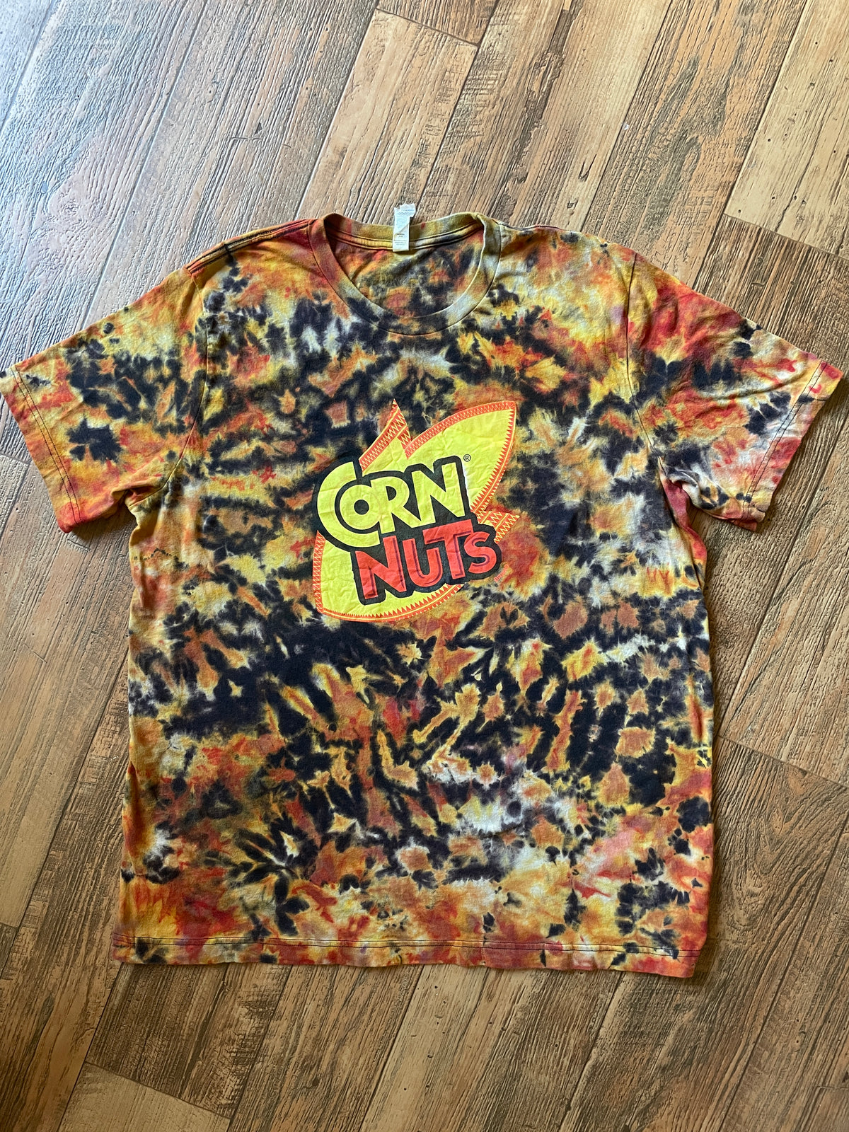 Corn Nuts Black and Orange Reverse Tie Dye Short Sleeve T-Shirt | Men's 2XL
