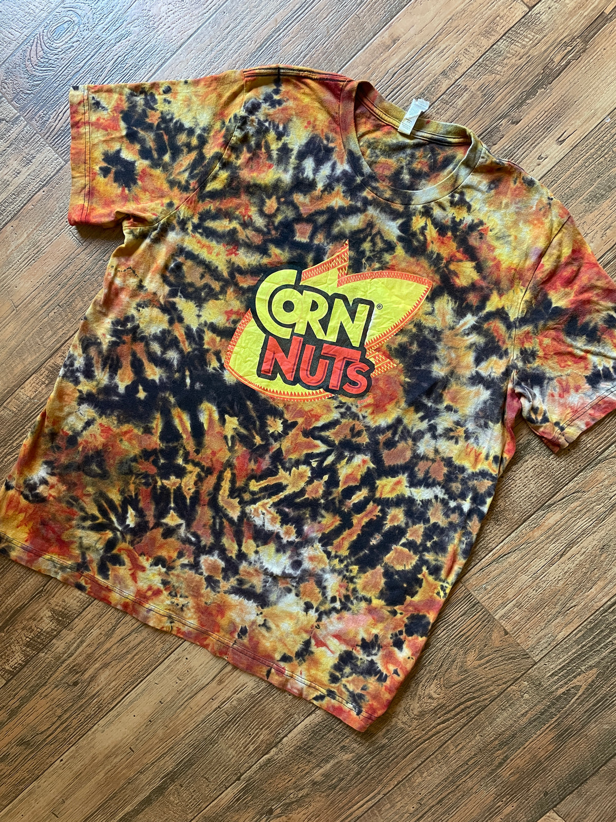 Corn Nuts Black and Orange Reverse Tie Dye Short Sleeve T-Shirt | Men's 2XL