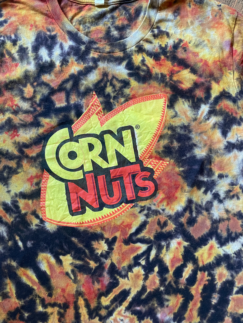 Corn Nuts Black and Orange Reverse Tie Dye Short Sleeve T-Shirt | Men's 2XL