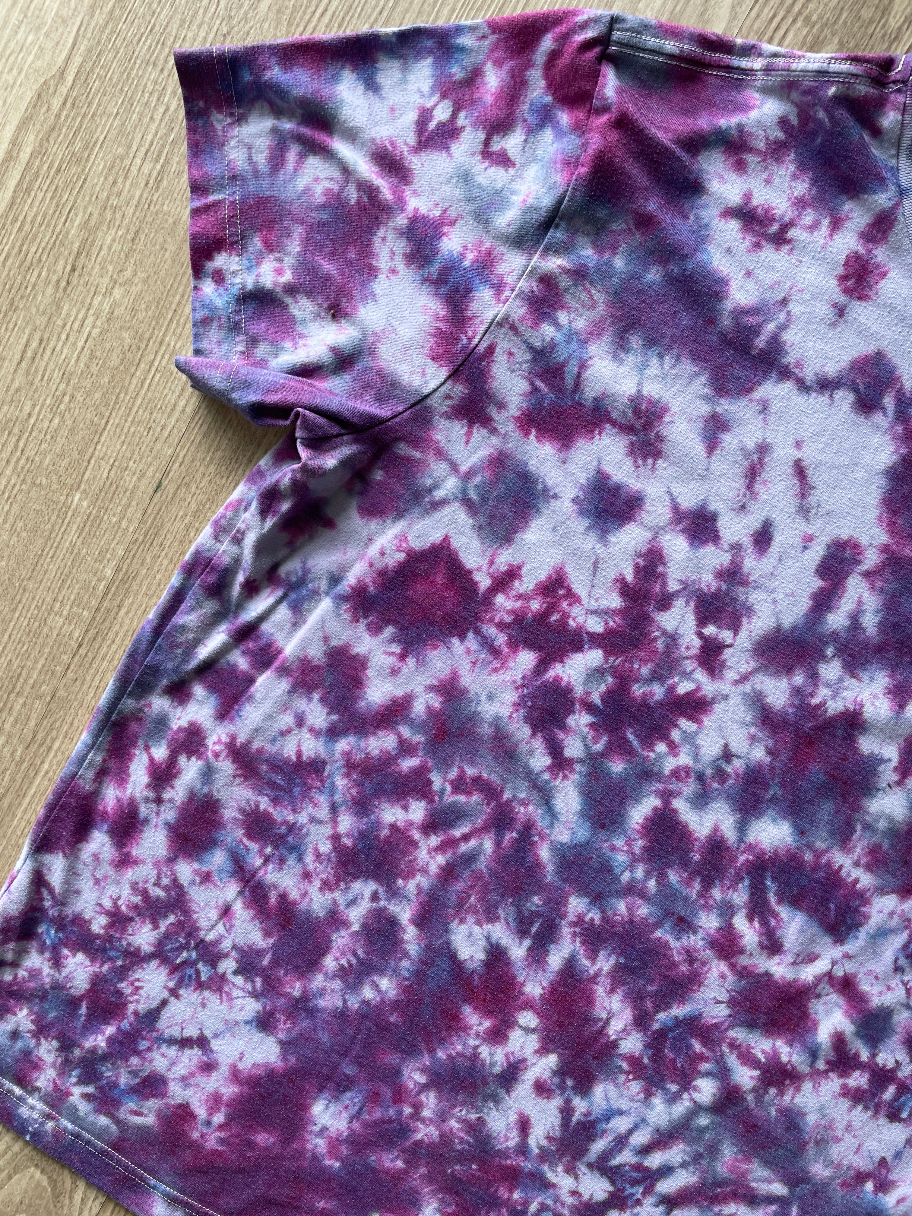 LARGE Men's Prickly Pear Cactus Tie Dye T-Shirt | One-Of-a-Kind Shades of Purple Crumpled Short Sleeve