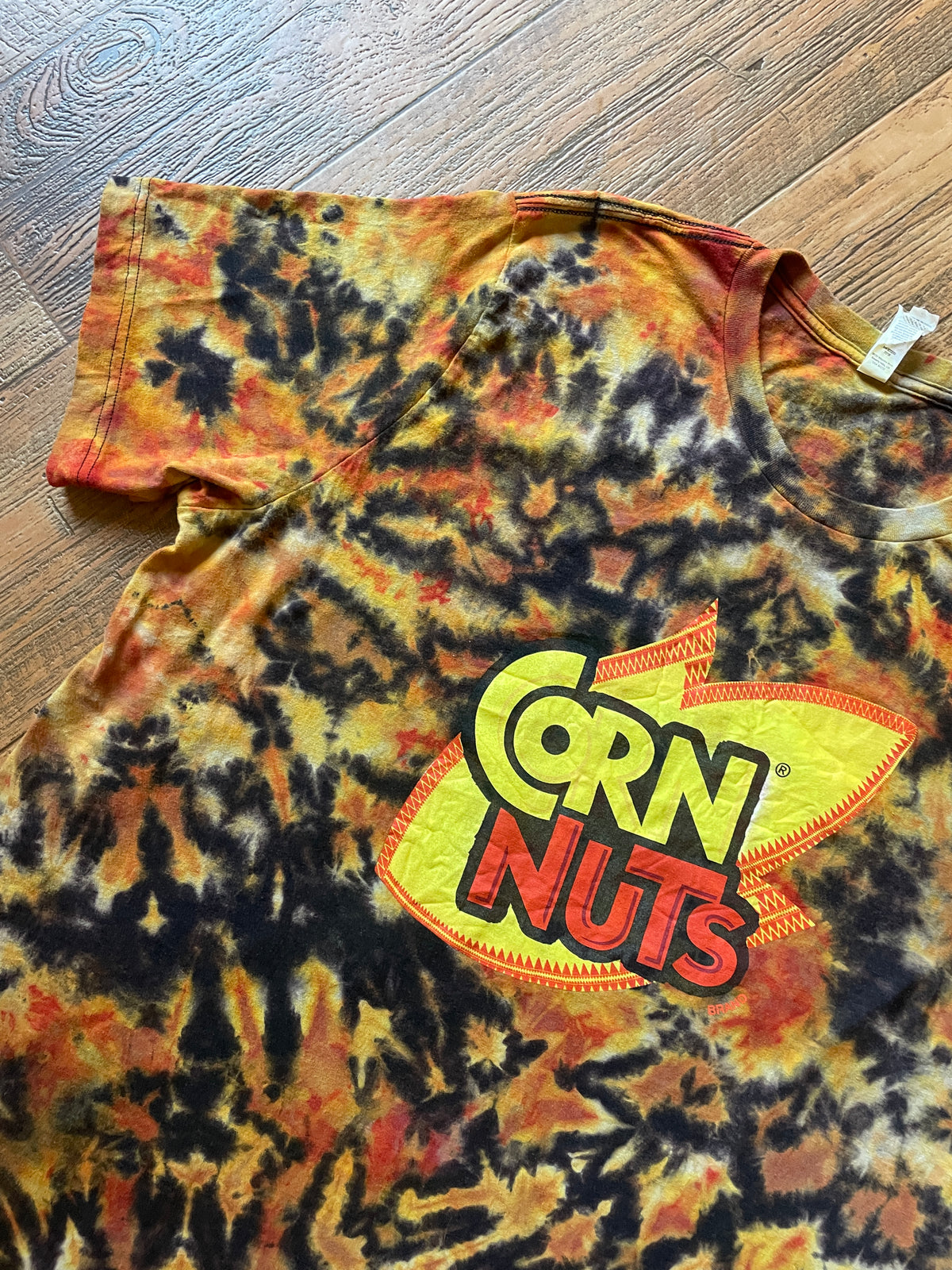 Corn Nuts Black and Orange Reverse Tie Dye Short Sleeve T-Shirt | Men's 2XL