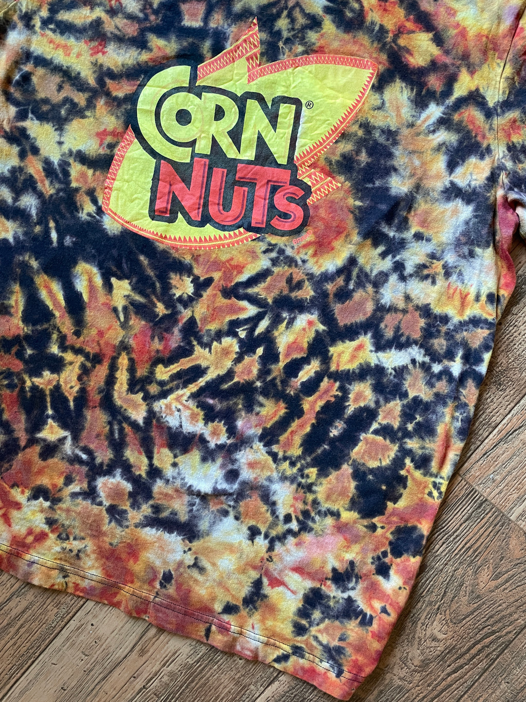 Corn Nuts Black and Orange Reverse Tie Dye Short Sleeve T-Shirt | Men's 2XL