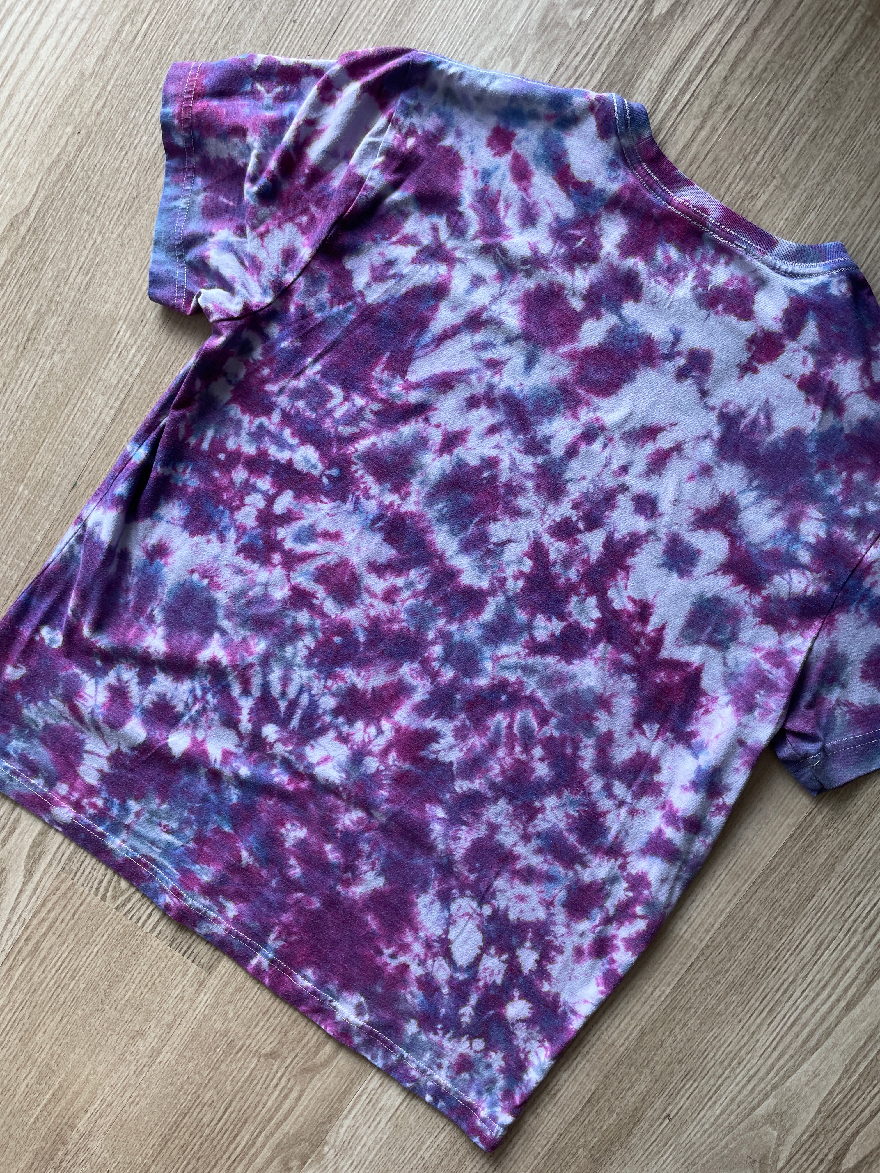 LARGE Men's Prickly Pear Cactus Tie Dye T-Shirt | One-Of-a-Kind Shades of Purple Crumpled Short Sleeve