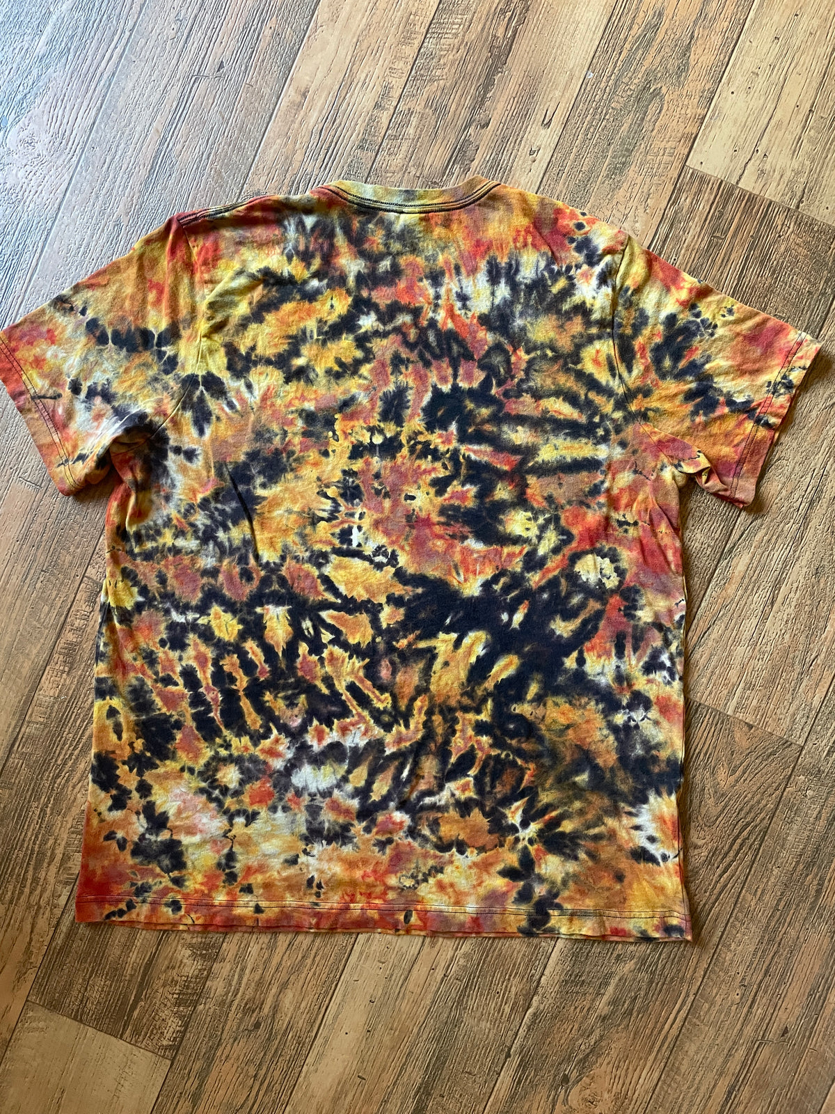 Corn Nuts Black and Orange Reverse Tie Dye Short Sleeve T-Shirt | Men's 2XL