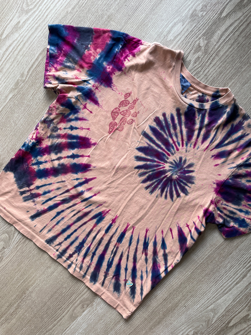 LARGE Men's Prickly Pear Cactus Tie Dye T-Shirt | One-Of-a-Kind Pink and Purple Spiral Short Sleeve