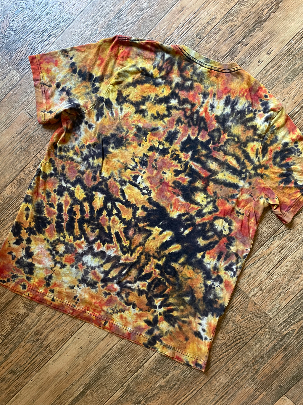 Corn Nuts Black and Orange Reverse Tie Dye Short Sleeve T-Shirt | Men's 2XL