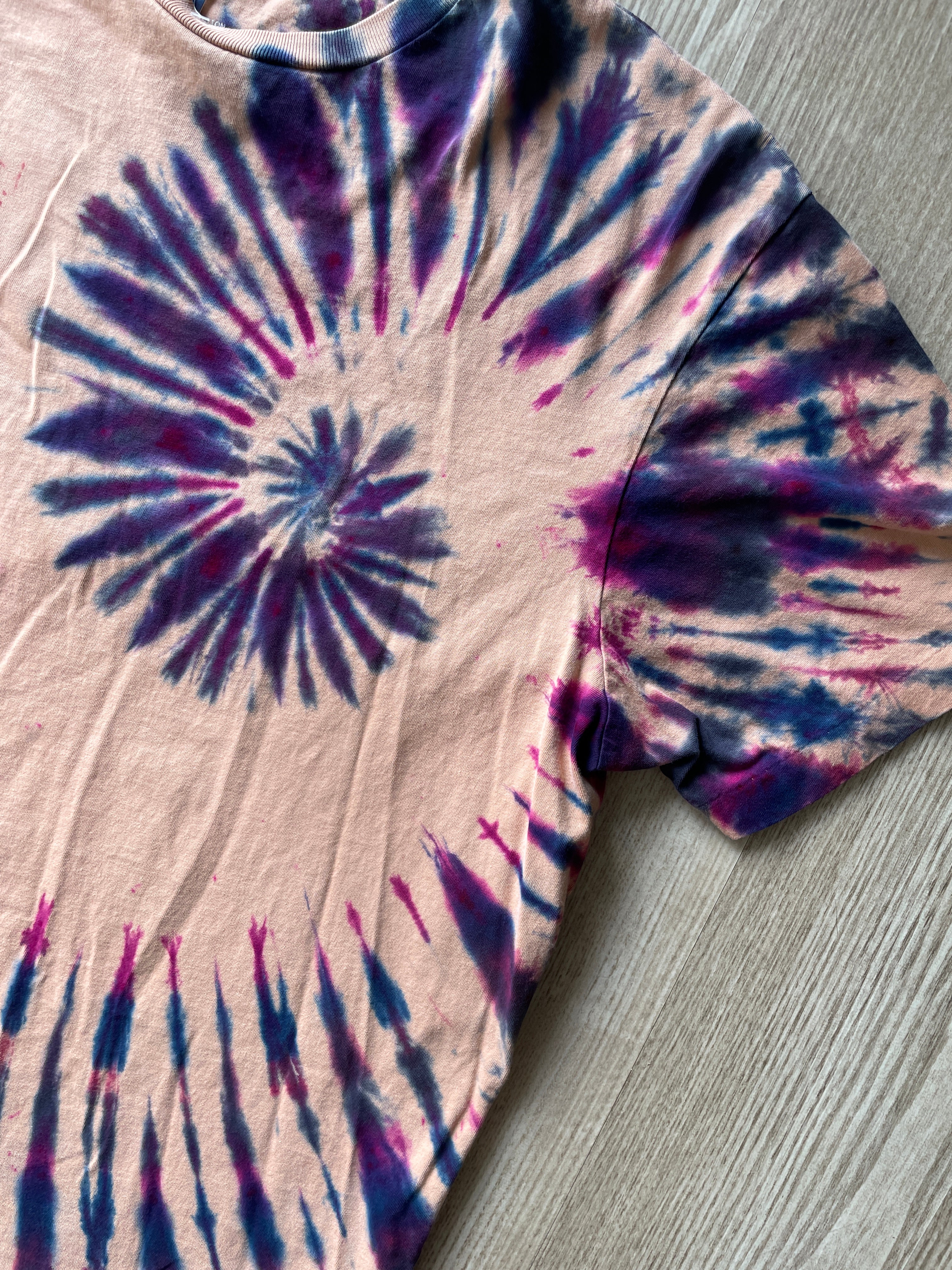 LARGE Men's Prickly Pear Cactus Tie Dye T-Shirt | One-Of-a-Kind Pink and Purple Spiral Short Sleeve