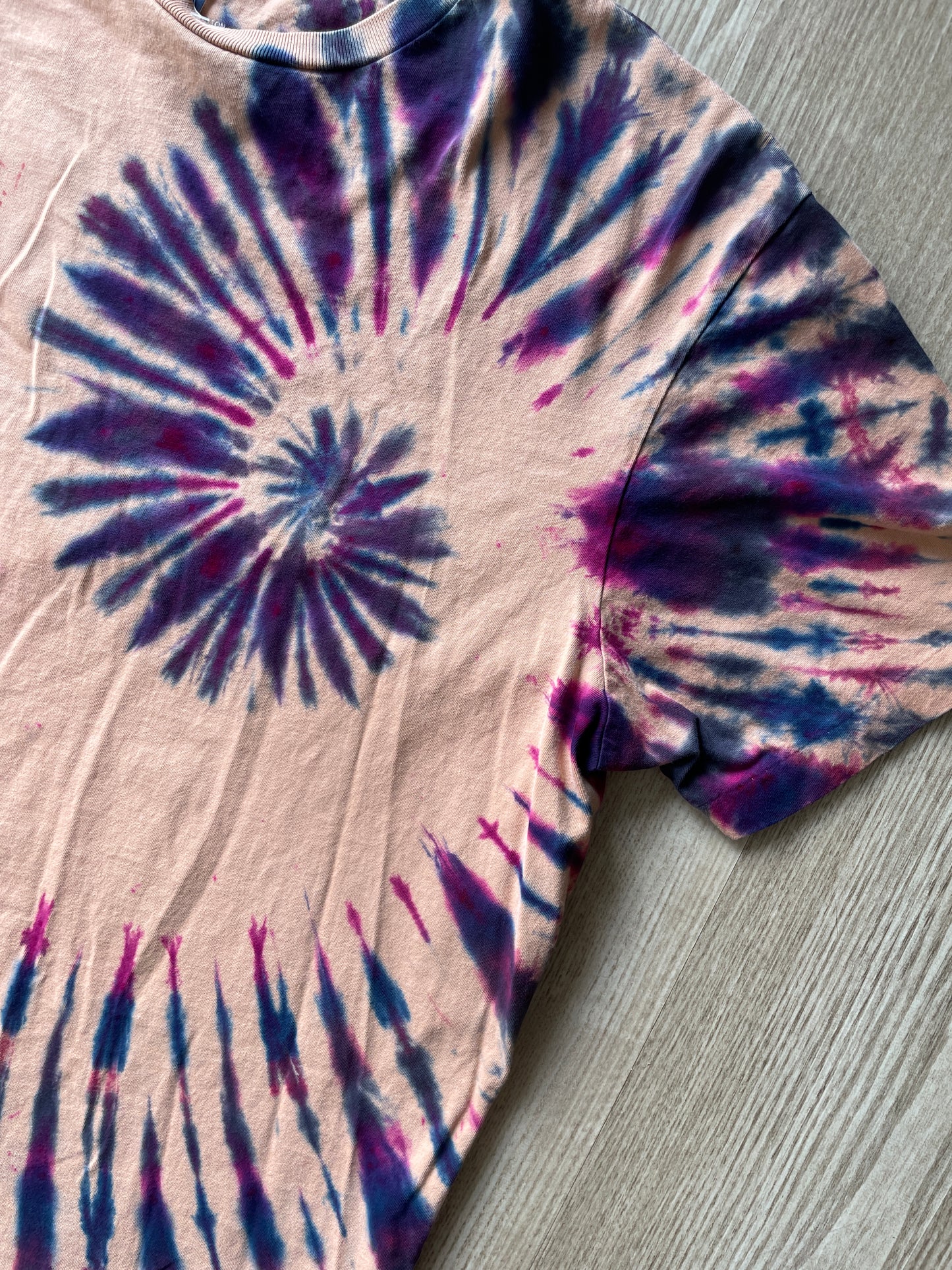 LARGE Men's Prickly Pear Cactus Tie Dye T-Shirt | One-Of-a-Kind Pink and Purple Spiral Short Sleeve