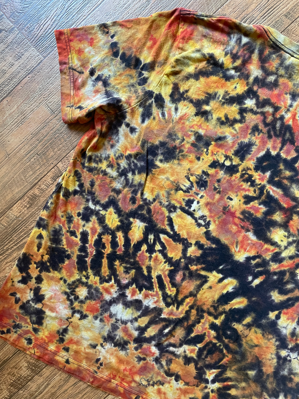 Corn Nuts Black and Orange Reverse Tie Dye Short Sleeve T-Shirt | Men's 2XL