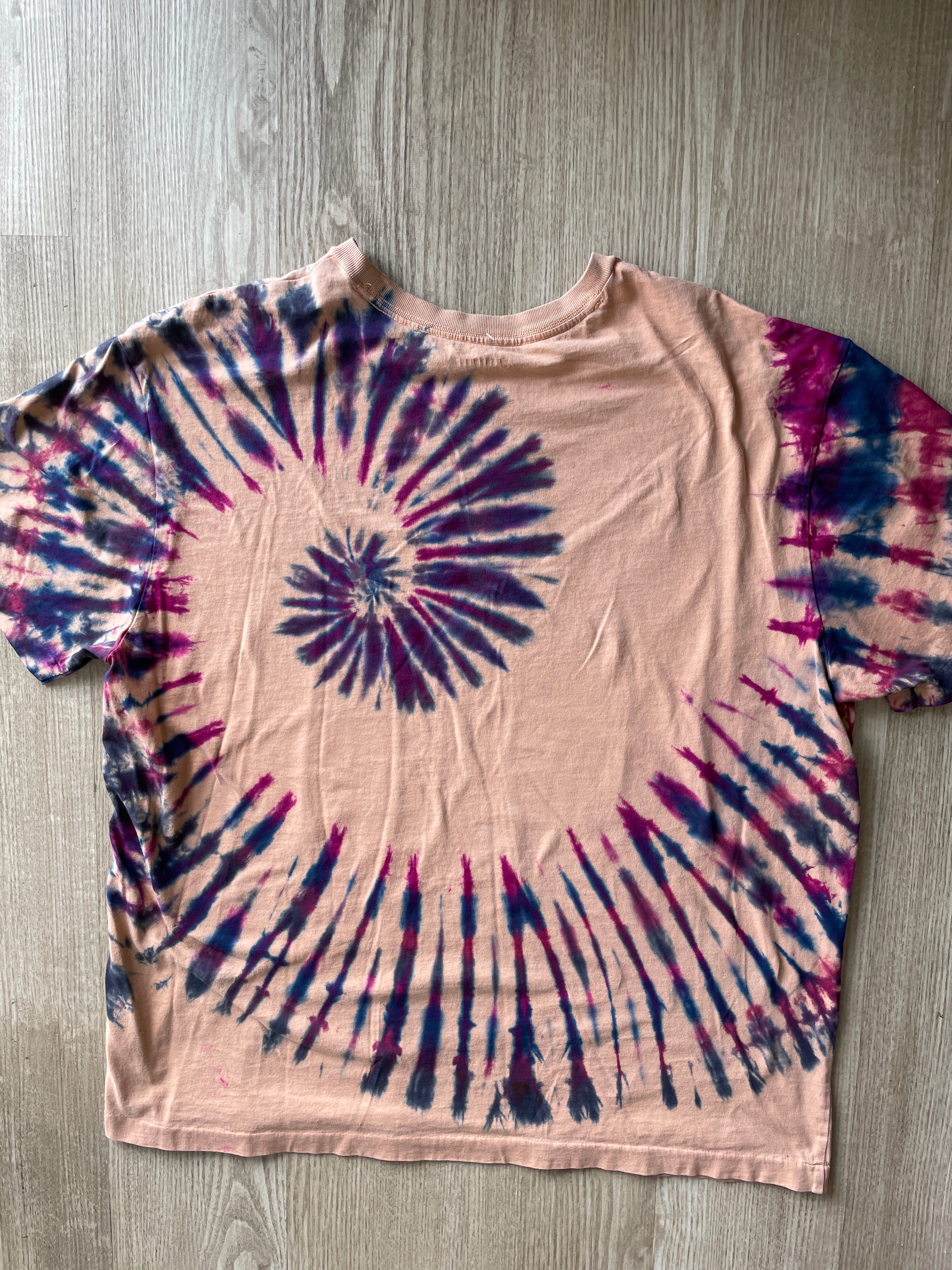 LARGE Men's Prickly Pear Cactus Tie Dye T-Shirt | One-Of-a-Kind Pink and Purple Spiral Short Sleeve