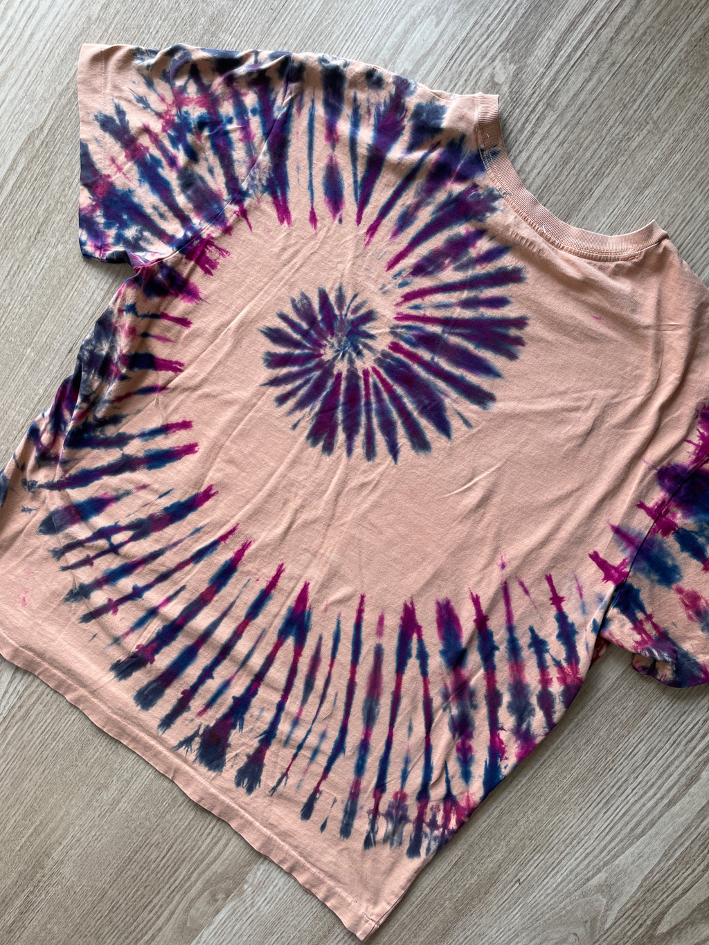 LARGE Men's Prickly Pear Cactus Tie Dye T-Shirt | One-Of-a-Kind Pink and Purple Spiral Short Sleeve