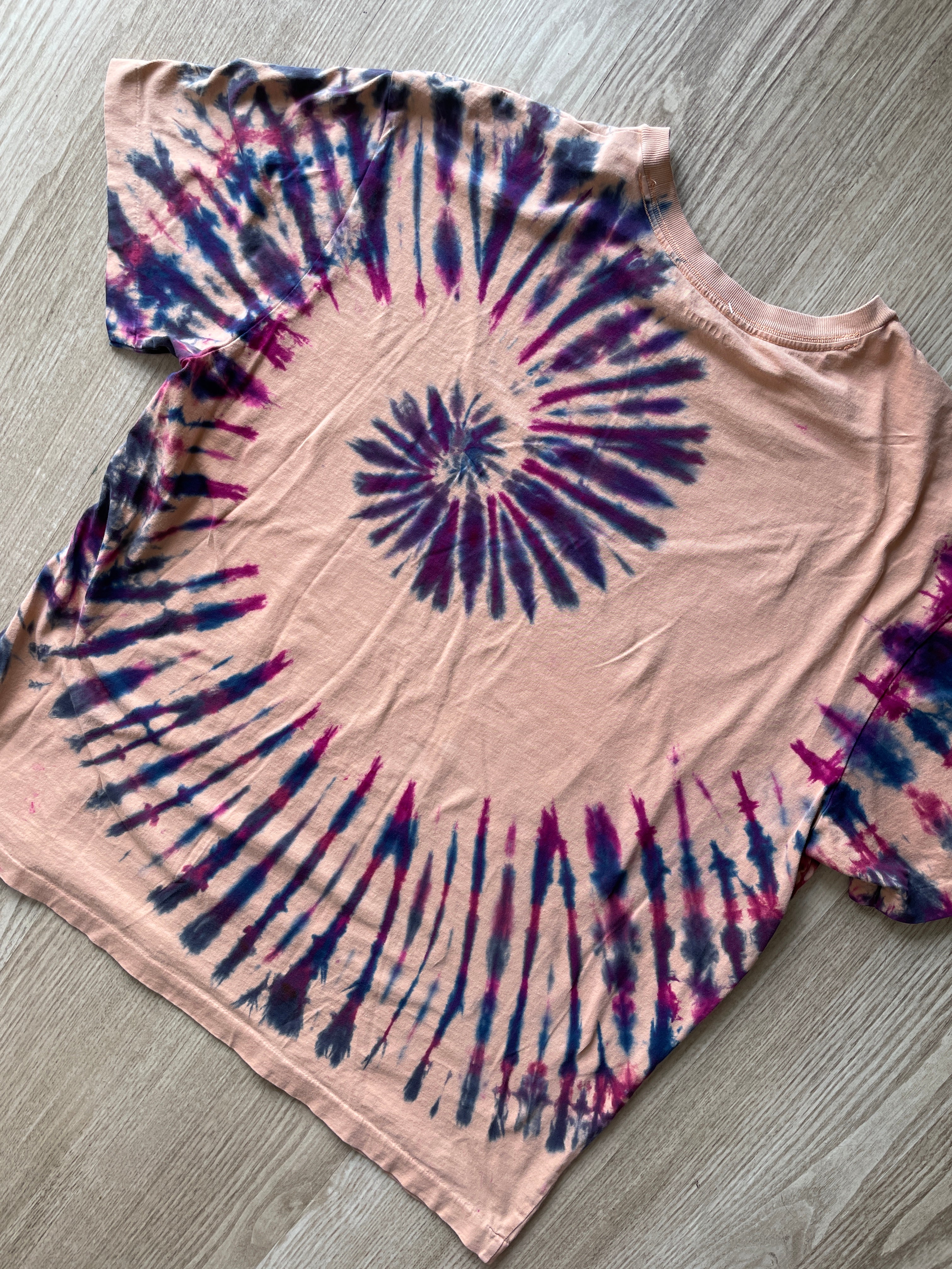 LARGE Men's Prickly Pear Cactus Tie Dye T-Shirt | One-Of-a-Kind Pink and Purple Spiral Short Sleeve