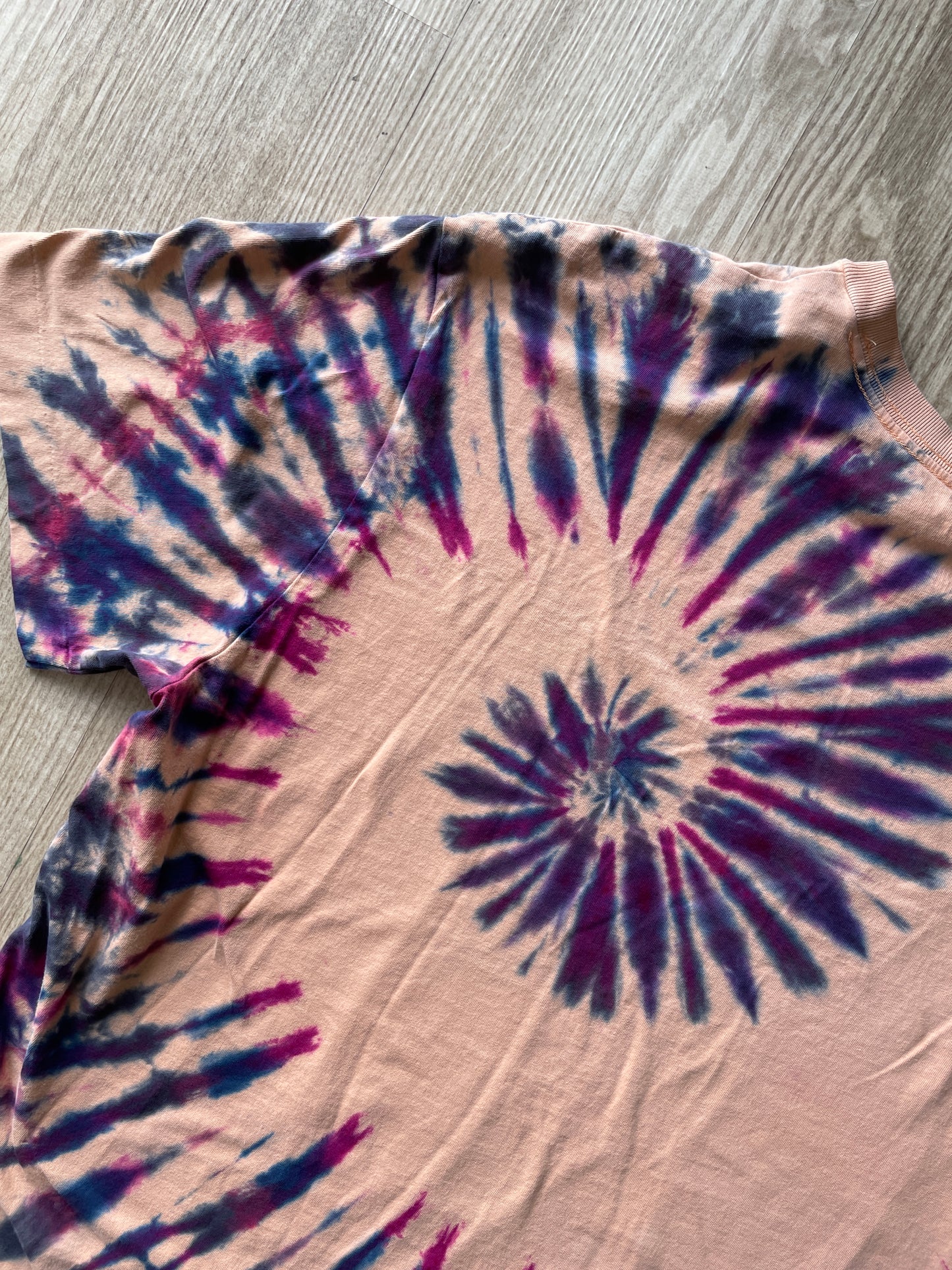 LARGE Men's Prickly Pear Cactus Tie Dye T-Shirt | One-Of-a-Kind Pink and Purple Spiral Short Sleeve