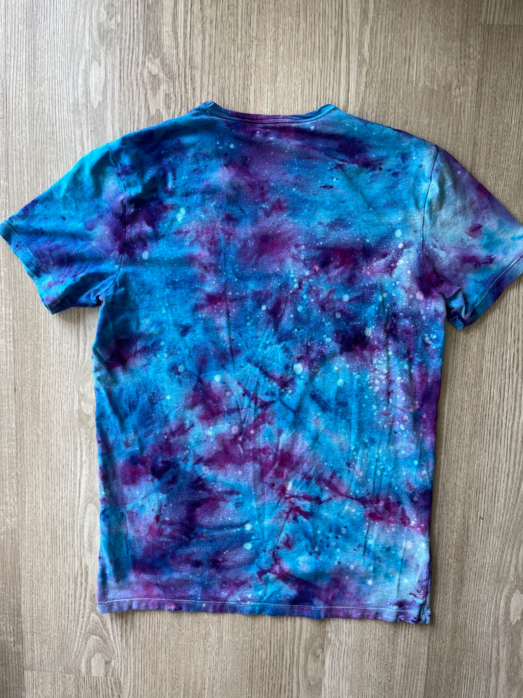 MEDIUM Men's Saguaro Cactus Galaxy Tie Dye T-Shirt | One-Of-a-Kind Blue and Purple Crumpled Short Sleeve