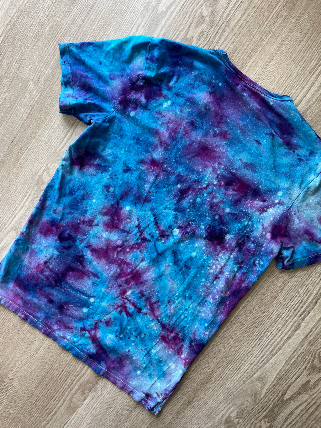 MEDIUM Men's Saguaro Cactus Galaxy Tie Dye T-Shirt | One-Of-a-Kind Blue and Purple Crumpled Short Sleeve