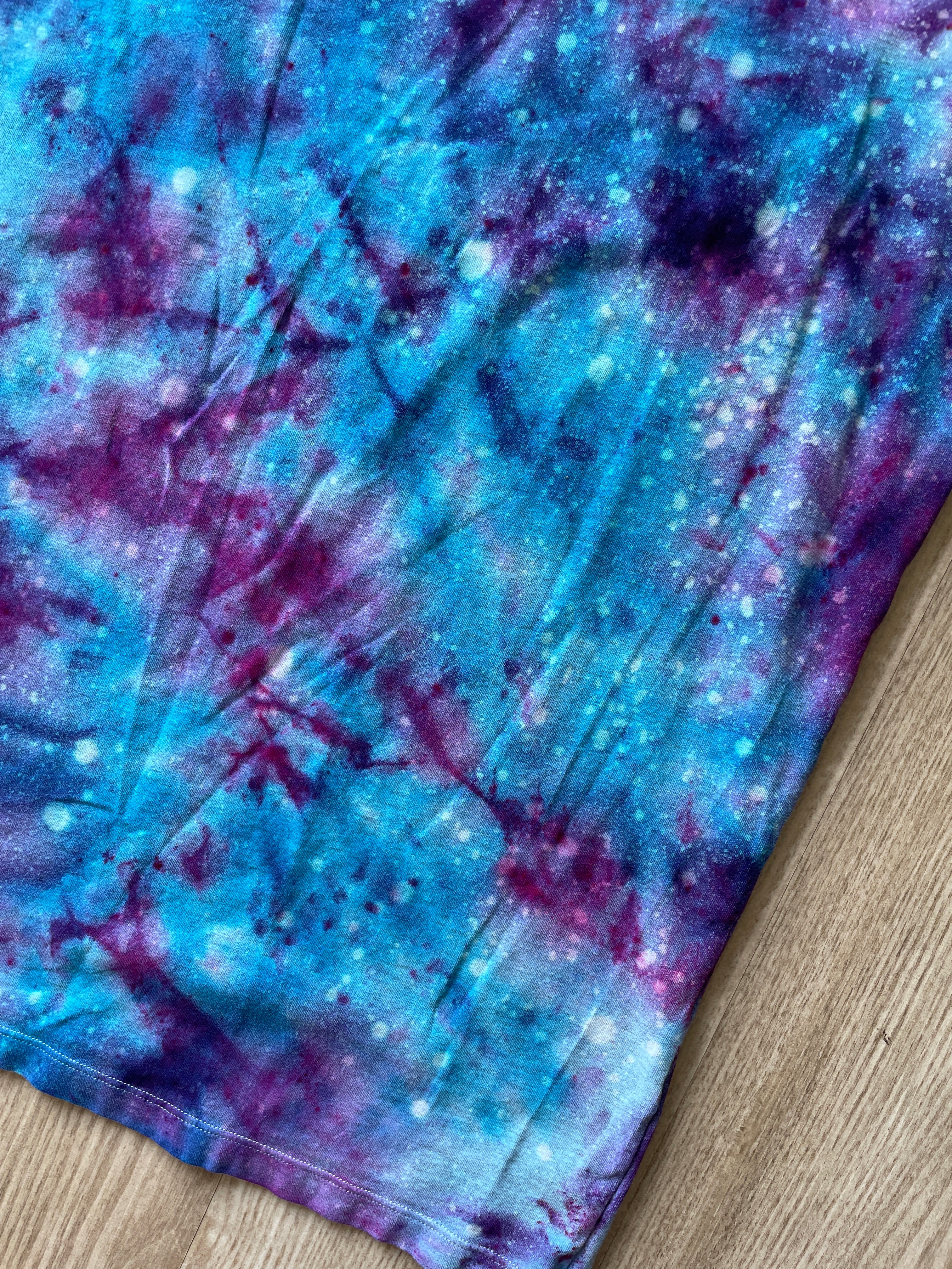MEDIUM Men's Saguaro Cactus Galaxy Tie Dye T-Shirt | One-Of-a-Kind Blue and Purple Crumpled Short Sleeve