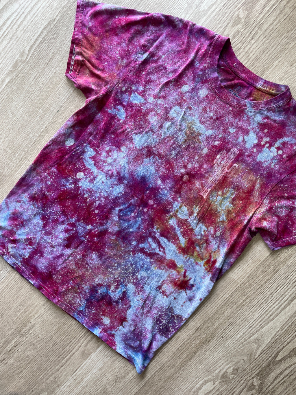 LARGE Men's Saguaro Cactus Galaxy Tie Dye T-Shirt | One-Of-a-Kind Pink and Purple Crumpled Short Sleeve